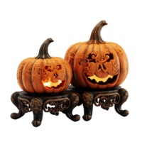 AI generated Two Carved Pumpkins Sitting Next To A Fire Pot png