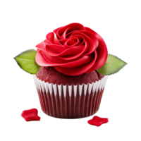 AI generated Valentines Day Cupcake with red rose flower png