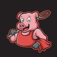 pig with barbeque badge vector illustration