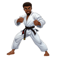 AI generated African American man doing karate. Cartoon character png