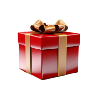 AI generated Christmas red gift box with golden ribbon png