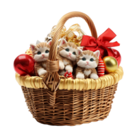 ai generado tema navideño gato juguetes en un festivo cesta png