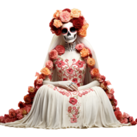 ai gegenereerd Catrina of schedel suiker dia de los Muertos kostuum png