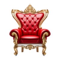 ai generado Papa Noel claus trono silla en rojo cuero y oro png