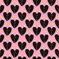 Valentines Day pattern with ugly funky hearts. Groovy cute love characters vector