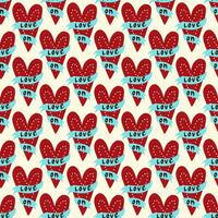 Valentines day pattern with hearts in modern doodle style vector