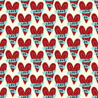 Valentines day pattern with hearts in modern doodle style vector