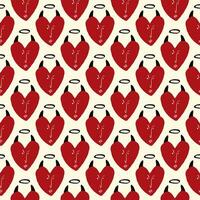 Valentines Day pattern with ugly funky hearts. Groovy cute love characters vector