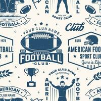 American football seamless pattern, background. Vector. Seamless sport pattern with sportsman player, helmet, ball and shoulder pads silhouette. American football sport club texture. vector