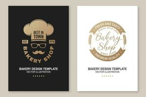 Set of Bakery shop badge. Vector. Concept for poster, flyer, bakery template. Design with chef hat , rolling pin, dough, wheat ears silhouette. For frames, packaging vector