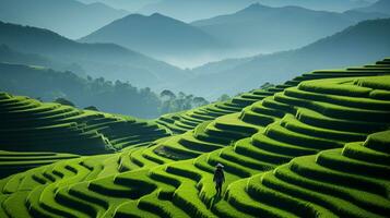 AI generated rice field background photo