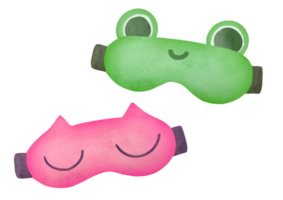 cute Sleep masks set. animal, cat, frog shaped loungewear. watercolor drawing on transparent background, cutout clip art personal accessory for comfort bedtime. help with insomnia, sound sleep png