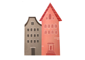 förorts sten europeisk hus uppsättning isolerat på transparent bakgrund. vattenfärg hand dragen illustration av årgång tegel egendom på gammal gata. arkitektur, mysigt bostad ClipArt och Skära ut png