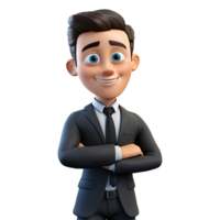 AI generated 3D Cute cartoon Businessman character in black suit on transparent background png