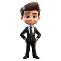 AI generated 3D Cute cartoon Businessman character in black suit on transparent background png