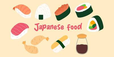 set of Japanese sushi vector illustration