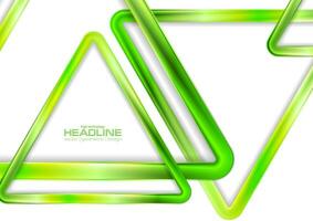 Geometric tech background with green glossy triangles vector