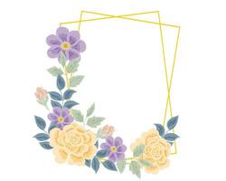 Hand Drawn Purple and Yellow Rose Flower Frame vector