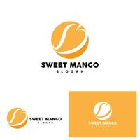 Mango Logo Fresh Fruit Vector Design Line Style Illustration Template