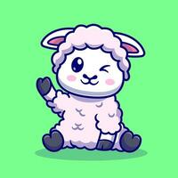 Cute Baby Sheep Waving Hand Cartoon Vector Icon  Illustration. Animal Nature Icon Concept Isolated Premium  Vector. Flat Cartoon Style