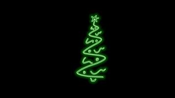 Merry christmas tree decoration with neon effect on black bacground video