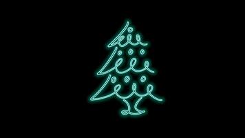 Merry christmas tree decoration with neon effect on black bacground video