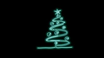 Merry christmas tree decoration with neon effect on black bacground video