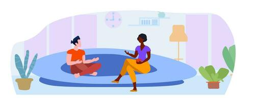 A man and a woman are sitting on the sofa flat vector