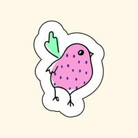 Sticker Pink Bird On A Beige Background. Groove Style. Sketch for printing on childrens products, posters vector