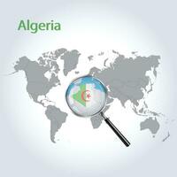 magnificado mapa Argelia con el bandera de Argelia ampliación de mapas, vector Arte