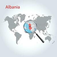 magnificado mapa Albania con el bandera de Albania ampliación de mapas vector Arte