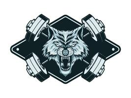 fitness logo with wolf head mascot vector