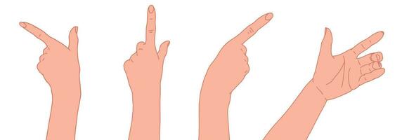 Set of hands showing direction. Gesturing hands. Forefinger sign. Open hand vector