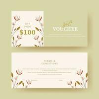 Gift voucher. Coupon template with floral decoration. elegant aesthetic design vector