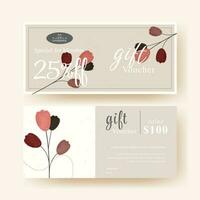 gift voucher coupon template with flowers watercolor design vector