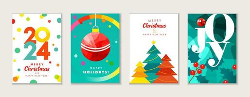 Set of Christmas cards or posters. Modern geometric design. vector