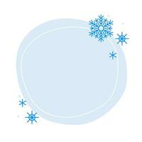 Christmas winter hand drawn blue circle frame with snowflakes. Modern minimalist aesthetic holiday element. Vector sparkle for social media or poster design, simple decorative boho style border