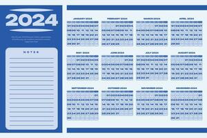 2024 calendar template editable vector