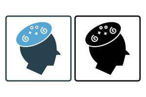 dizzy icon. head with chaos. icon related to confusion. solid icon style. simple vector design editable