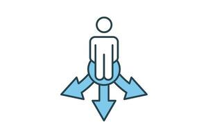 lost direction icon. human scratching head and arrow. icon related to confusion. flat line icon style. simple vector design editable