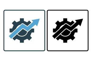 productivity icon. gear with up arrow. solid icon style. simple vector design editable