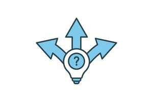 uncertainty icon. light bulb with question mark and arrow. icon related to confusion. flat line icon style. simple vector design editable