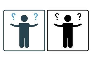 uncertain icon. human and question mark. icon related to confusion. solid icon style. simple vector design editable