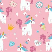 Cute unicorn seamless pattern on pink fantasy background. Childish print for kids fabric and wrapping paper. vector