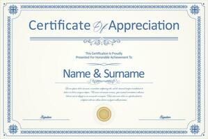 certificado o diploma azul retro diseño vector ilustración