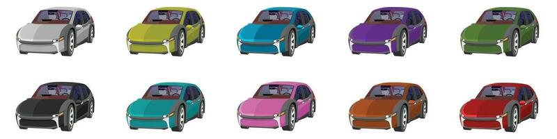 Vector or Illustrator of perspective cars colorful collection. Colorful cars with separate layers. On isolated white background.