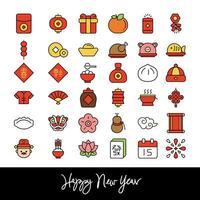 colección de chino nuevo año iconos, linda dibujos animados imágenes para festivales vector