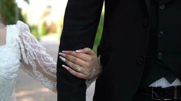 groom and bride holding hands video