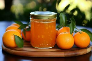 vibrante naranja mermelada frasco. generar ai foto