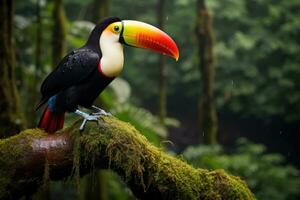 AI generated Toucan in the rainforest of Costa Rica, Central America, A toucan overlooking the Amazon rainforest, AI Generated photo